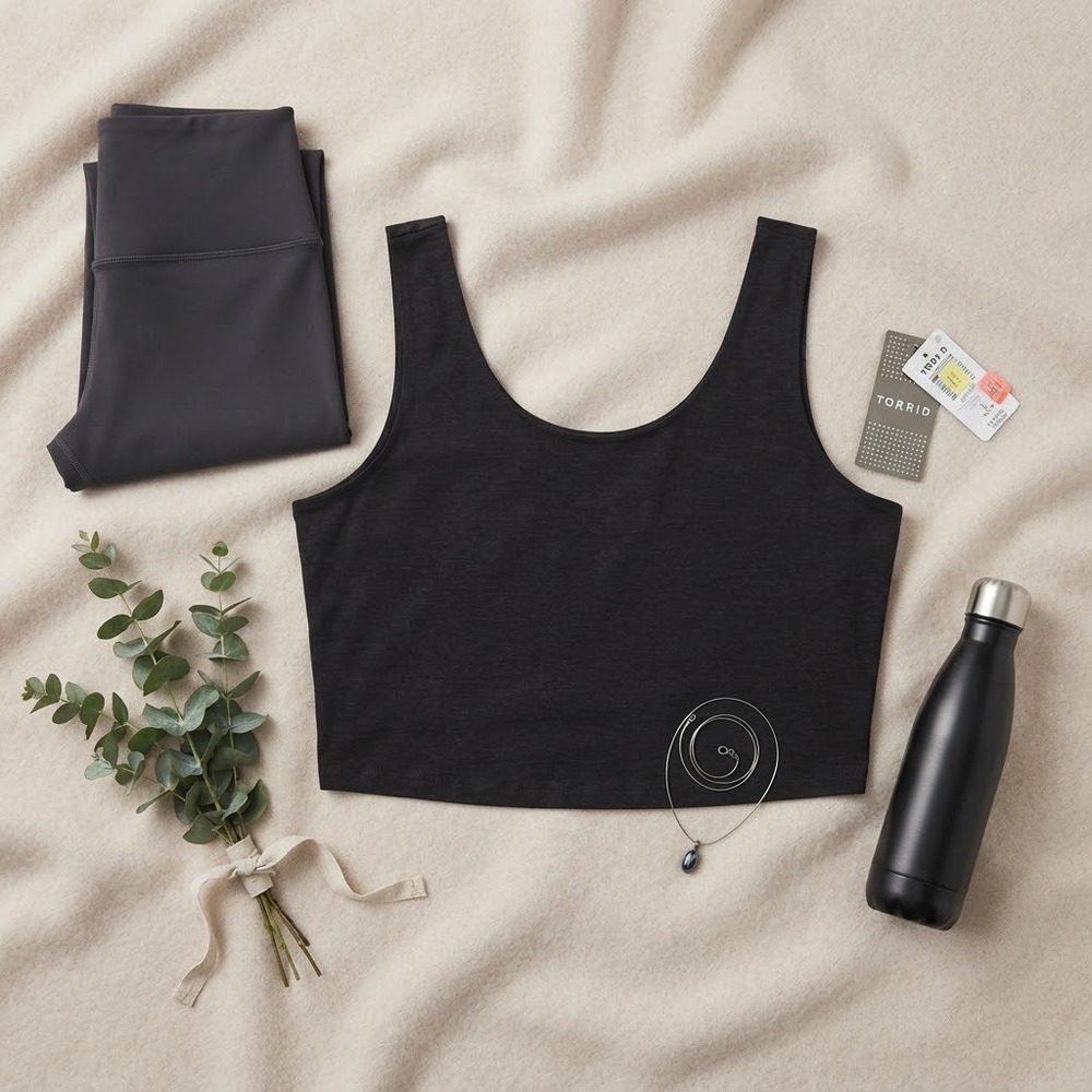 Torrid Active Black Heather Super Soft Performance Jersey Crop Tank Top 1X 14-16